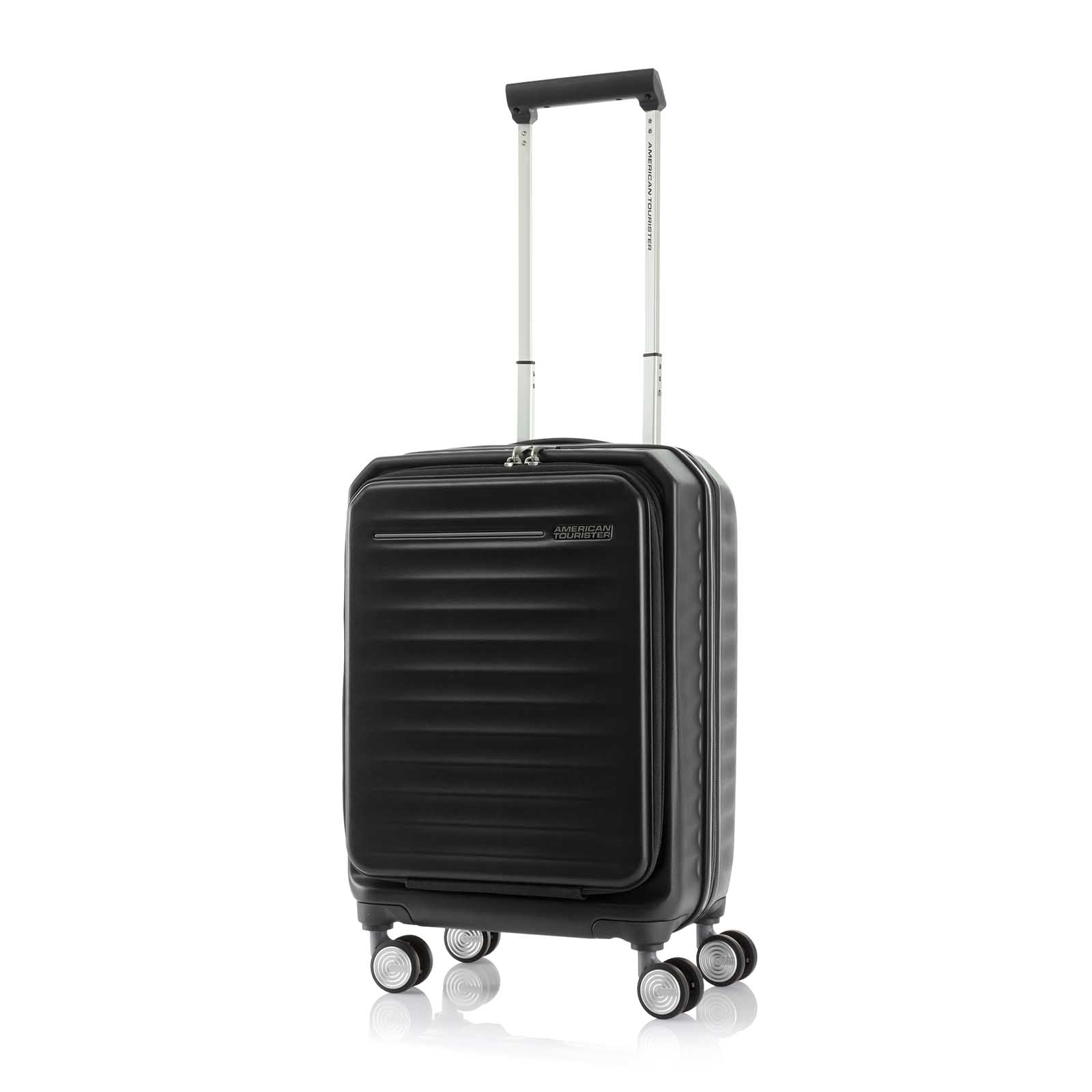 American-Tourister-Frontec-54cm-Suitcase-Jet-Black-Front-Angle