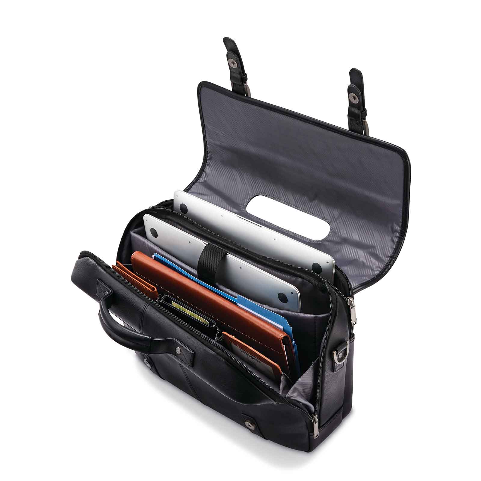 Samsonite-Classic-Leather-15-Inch-Flapover-Black-Open