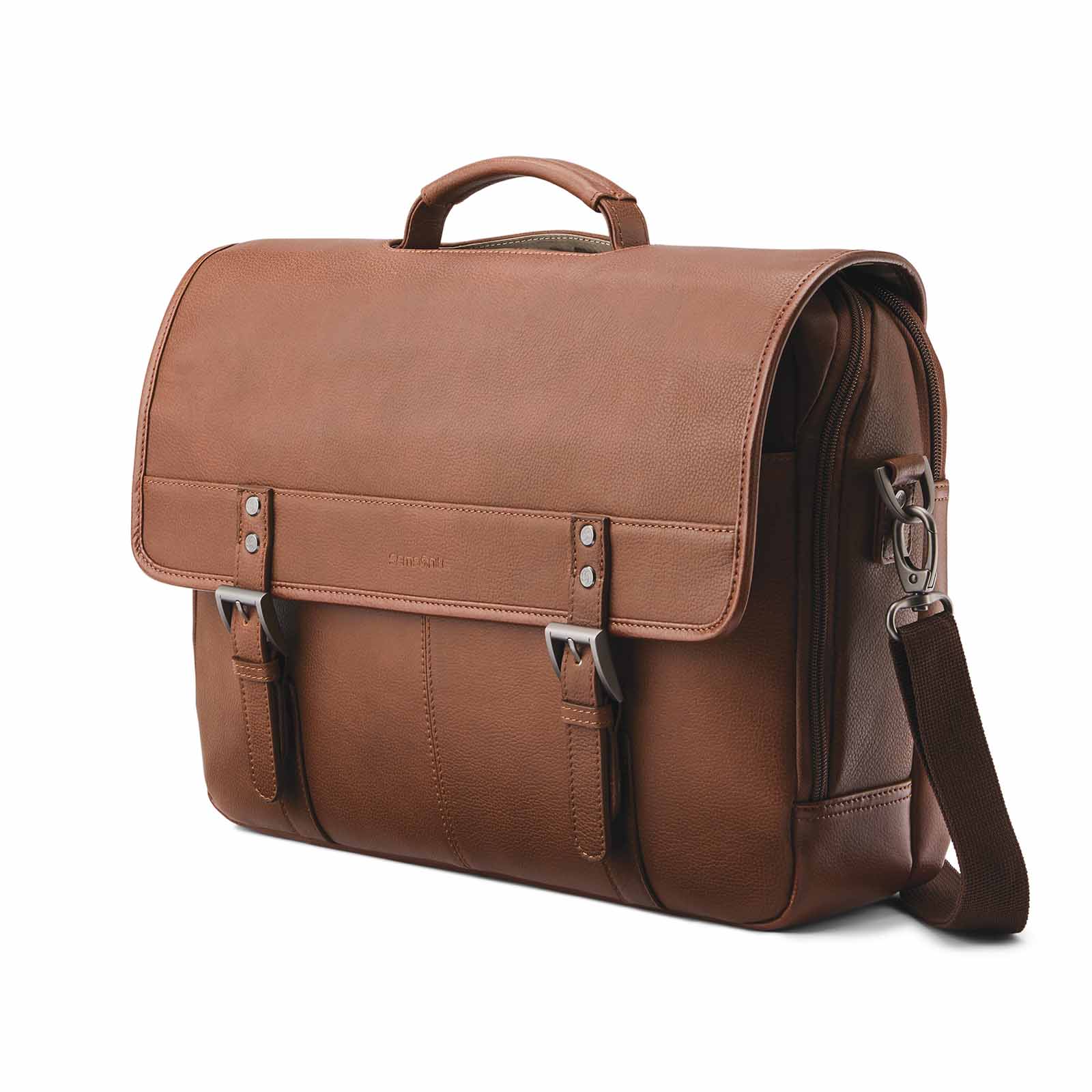 Samsonite-Classic-Leather-15-Inch-Flapover-Cognac-Front-Angle