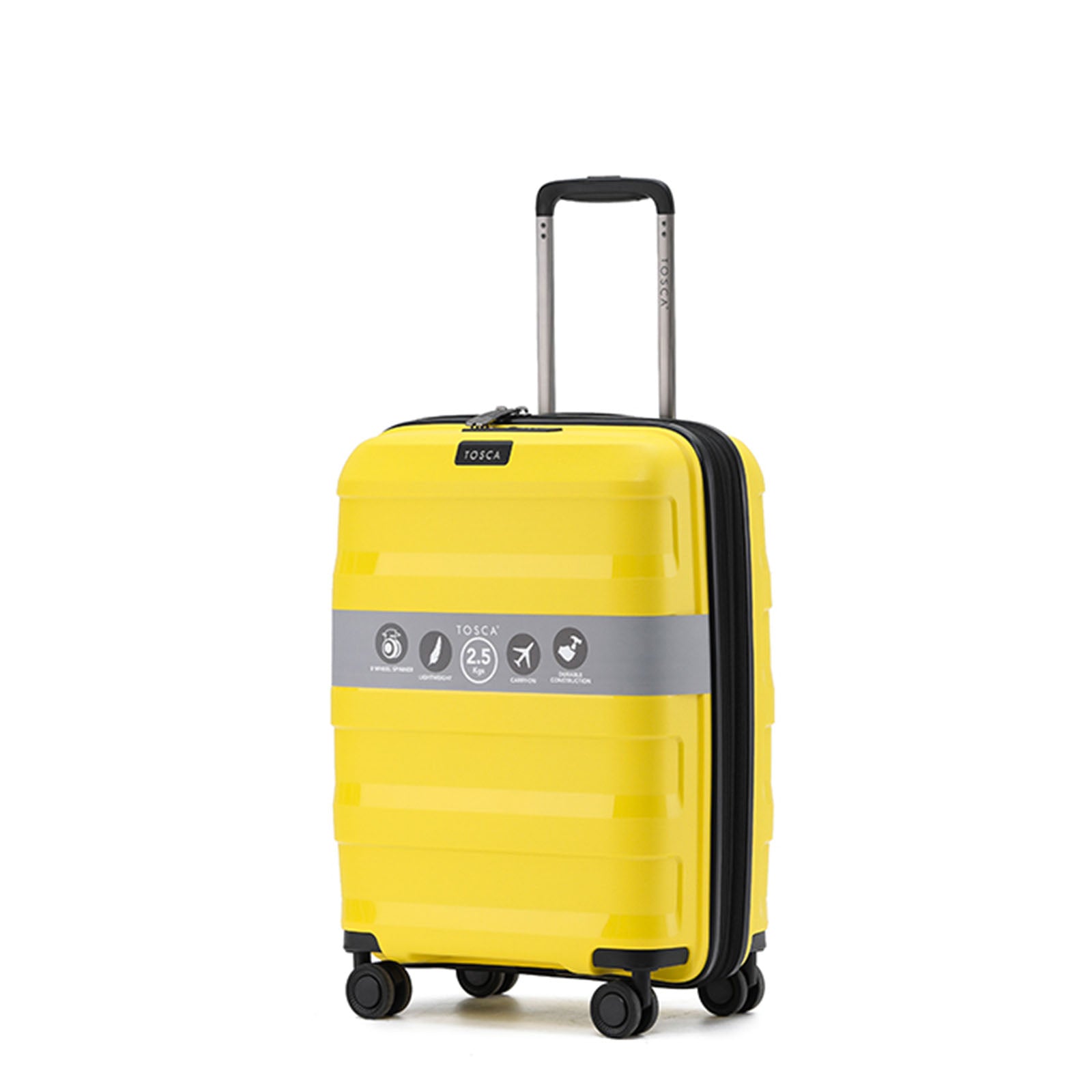 Tosca-Comet-4-Wheel-55cm-Carry-On-Suitcase-Yellow-Front-Angle