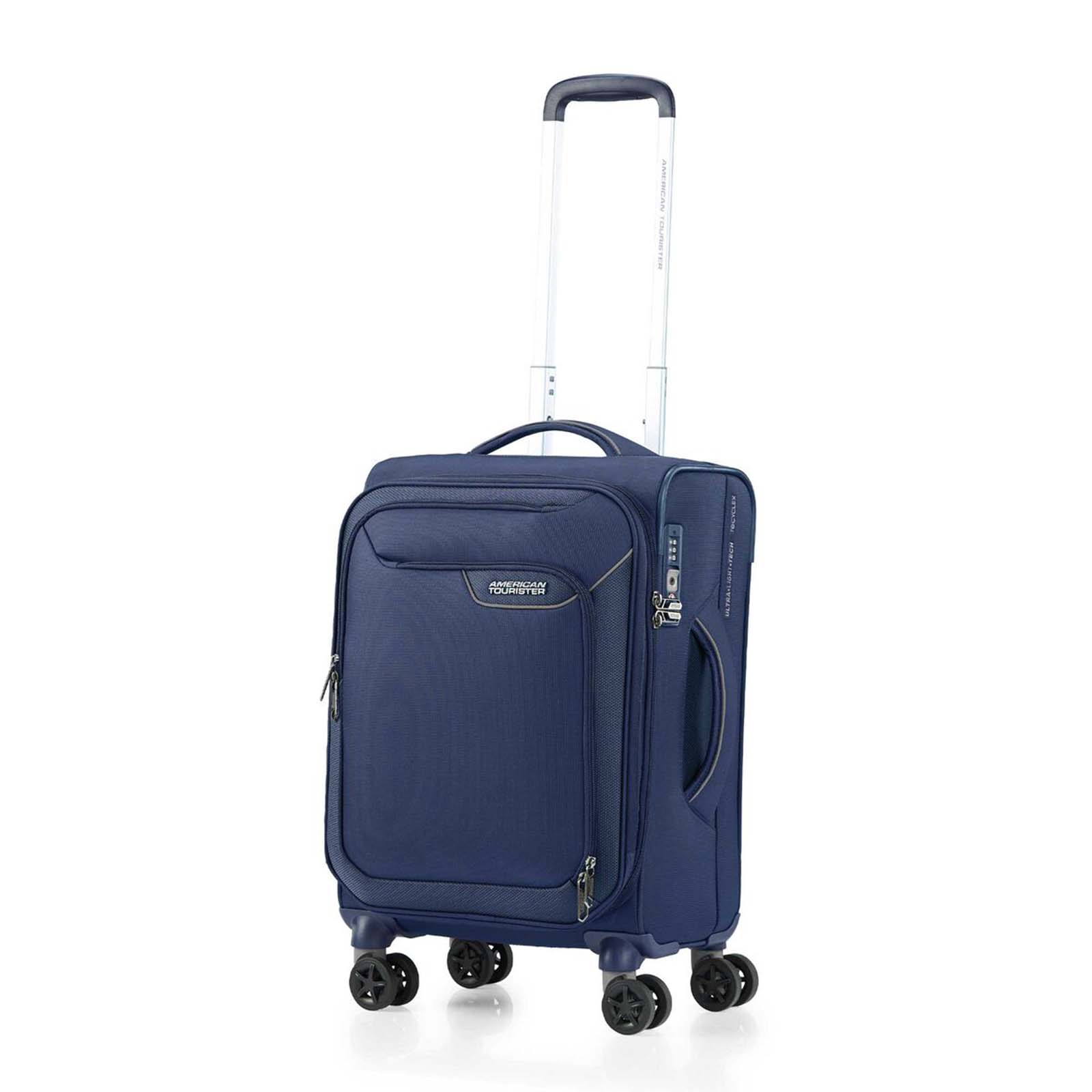 American-Tourister-Applite-4-Eco-55cm-Carry-On-Suitcase-Navy-Front-Angle