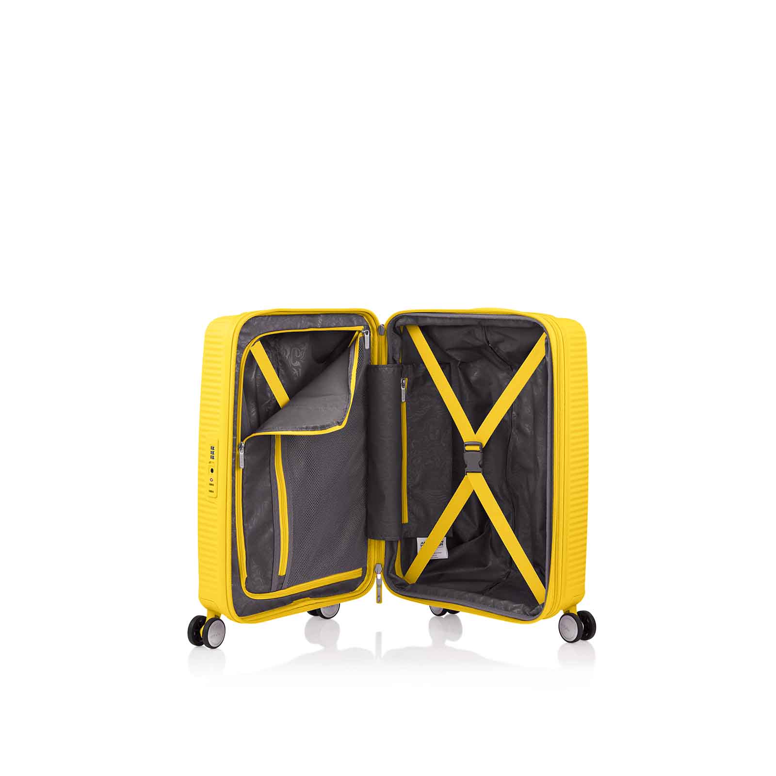 American-Tourister-Curio-2-55cm-Carry-On-Suitcase-Golden-Yellow-Open