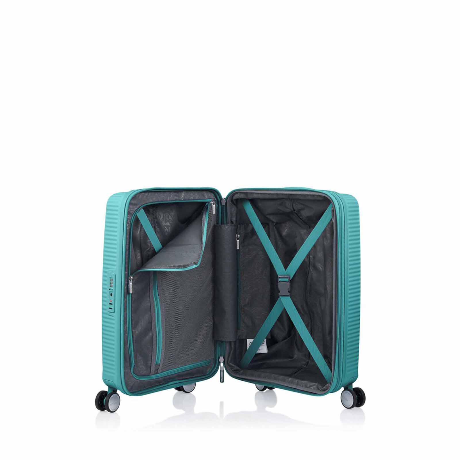 American-Tourister-Curio-2-55cm-Carry-On-Suitcase-Jade-Green-Open