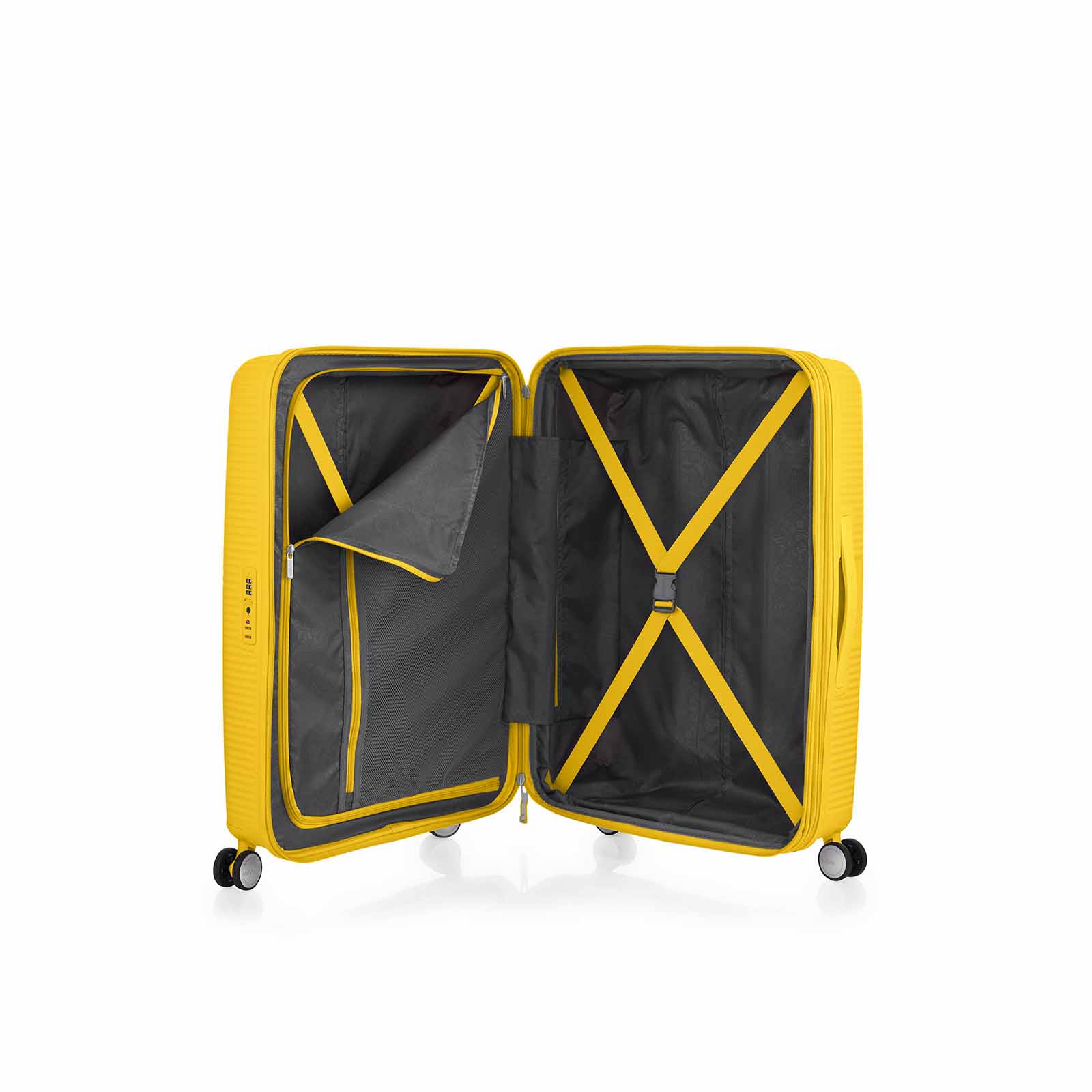 American-Tourister-Curio-2-69cm-Suitcase-Golden-Yellow-Open