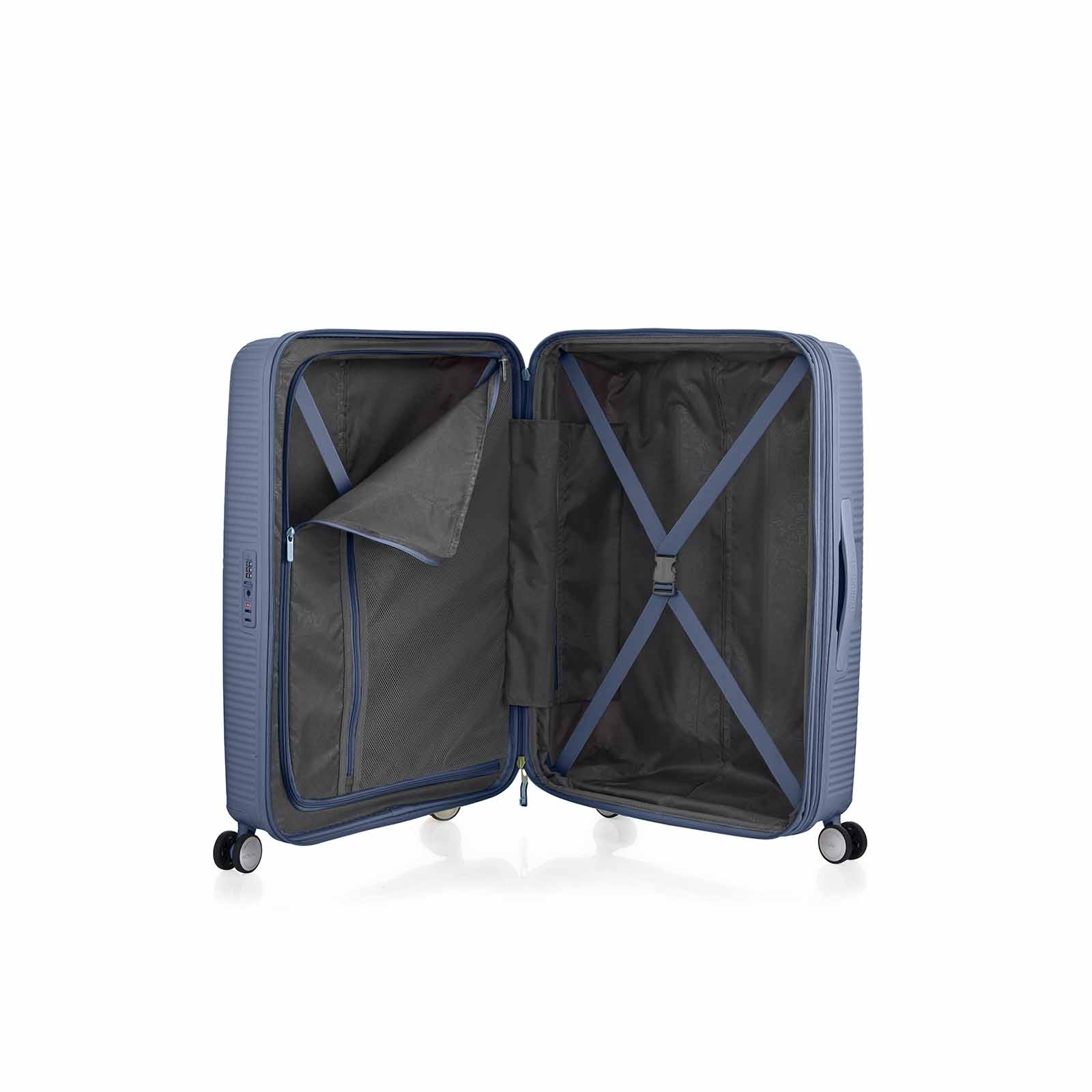 American-Tourister-Curio-2-69cm-Suitcase-Stone-Blue-Open