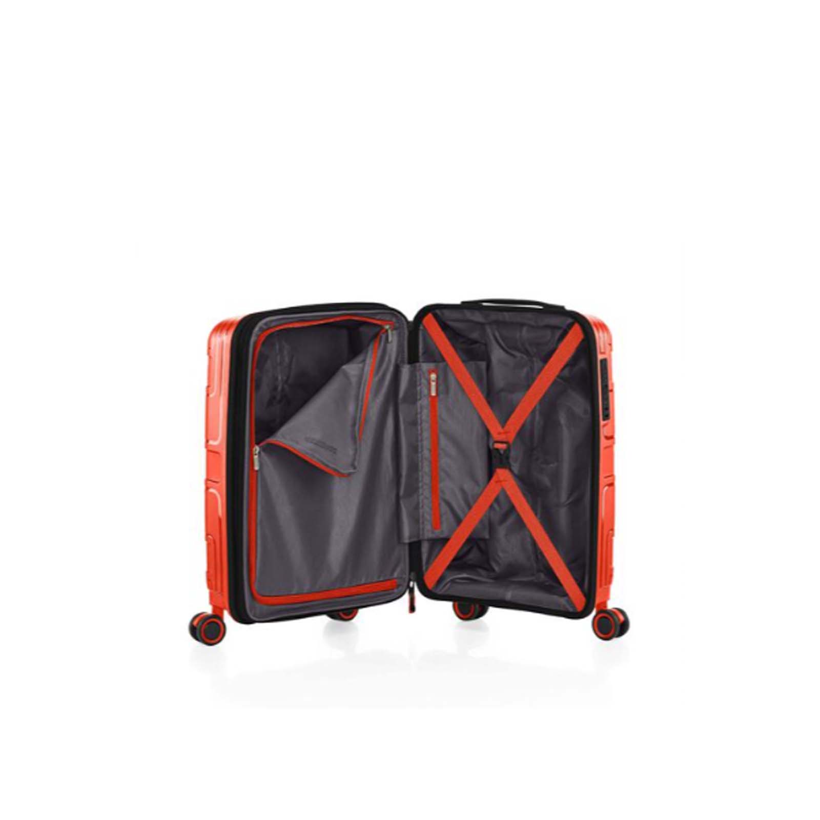 American-Tourister-Light-Max-55cm-Carry-On-Suitcase-Flame-Orange-Open