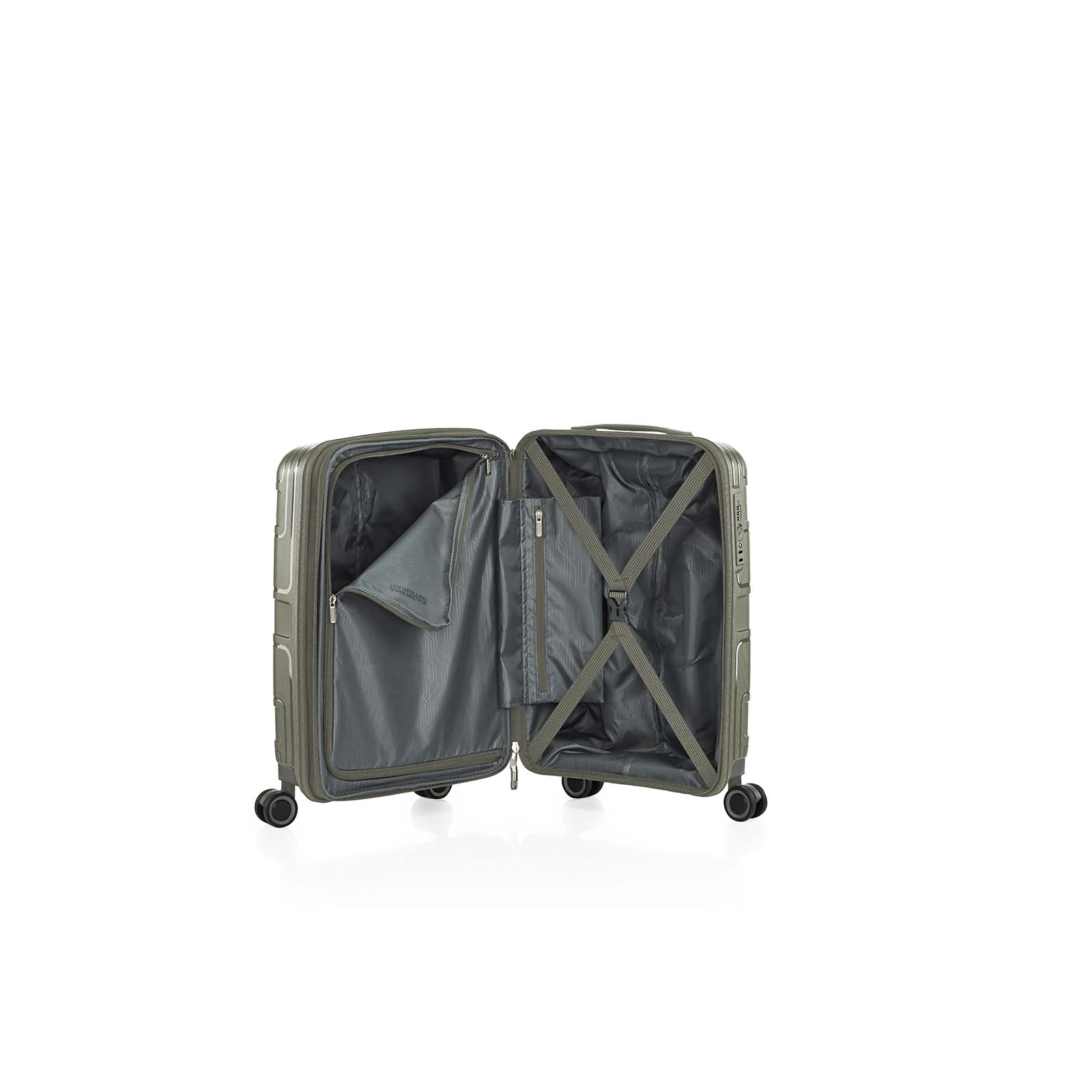 American-Tourister-Light-Max-55cm-Carry-On-Suitcase-Khaki-Open