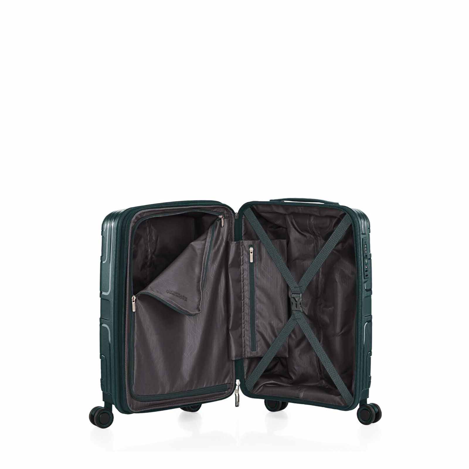 American-Tourister-Light-Max-55cm-Carry-On-Suitcase-Varsity-Green-Open