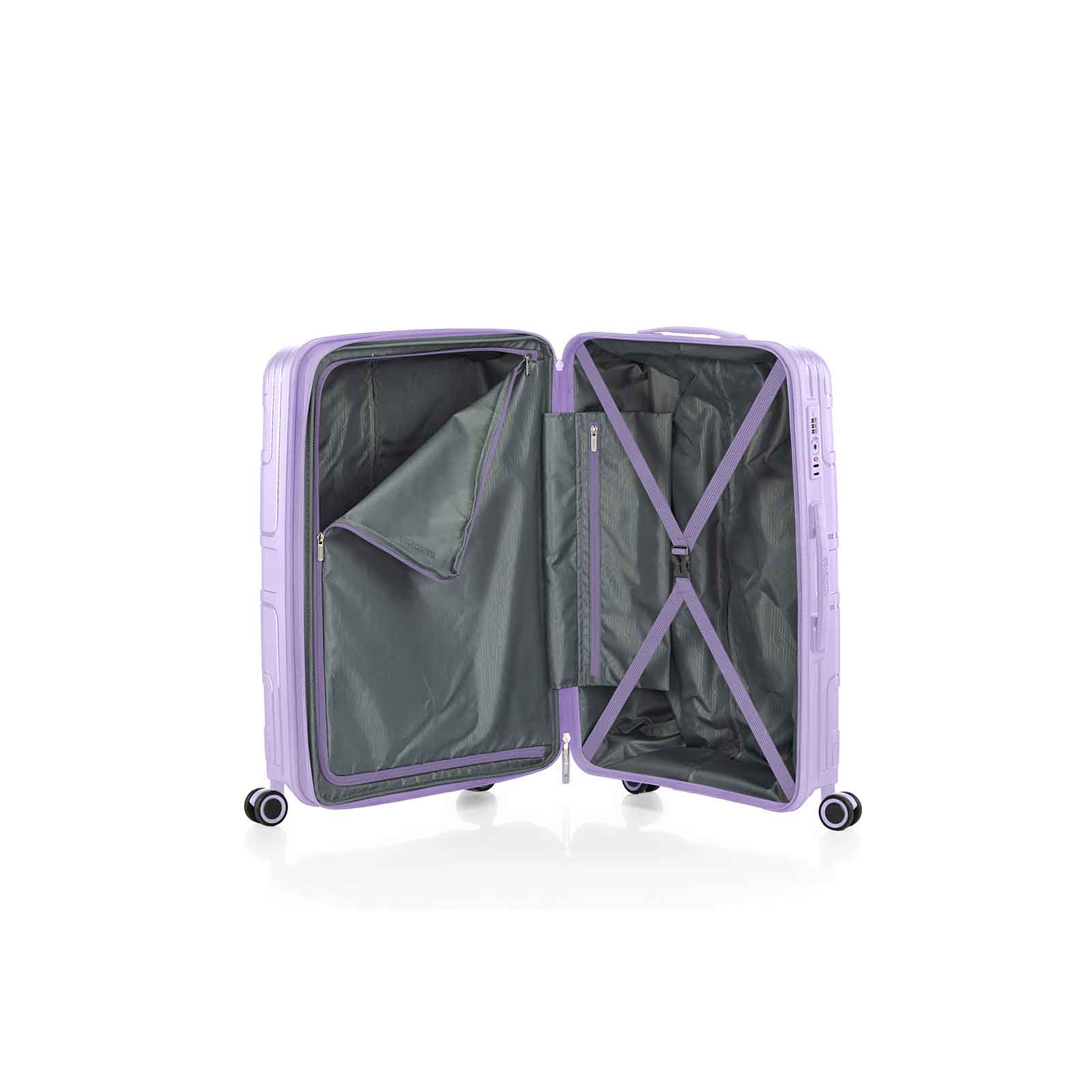 American-Tourister-Light-Max-69cm-Suitcase-Lavender-Open