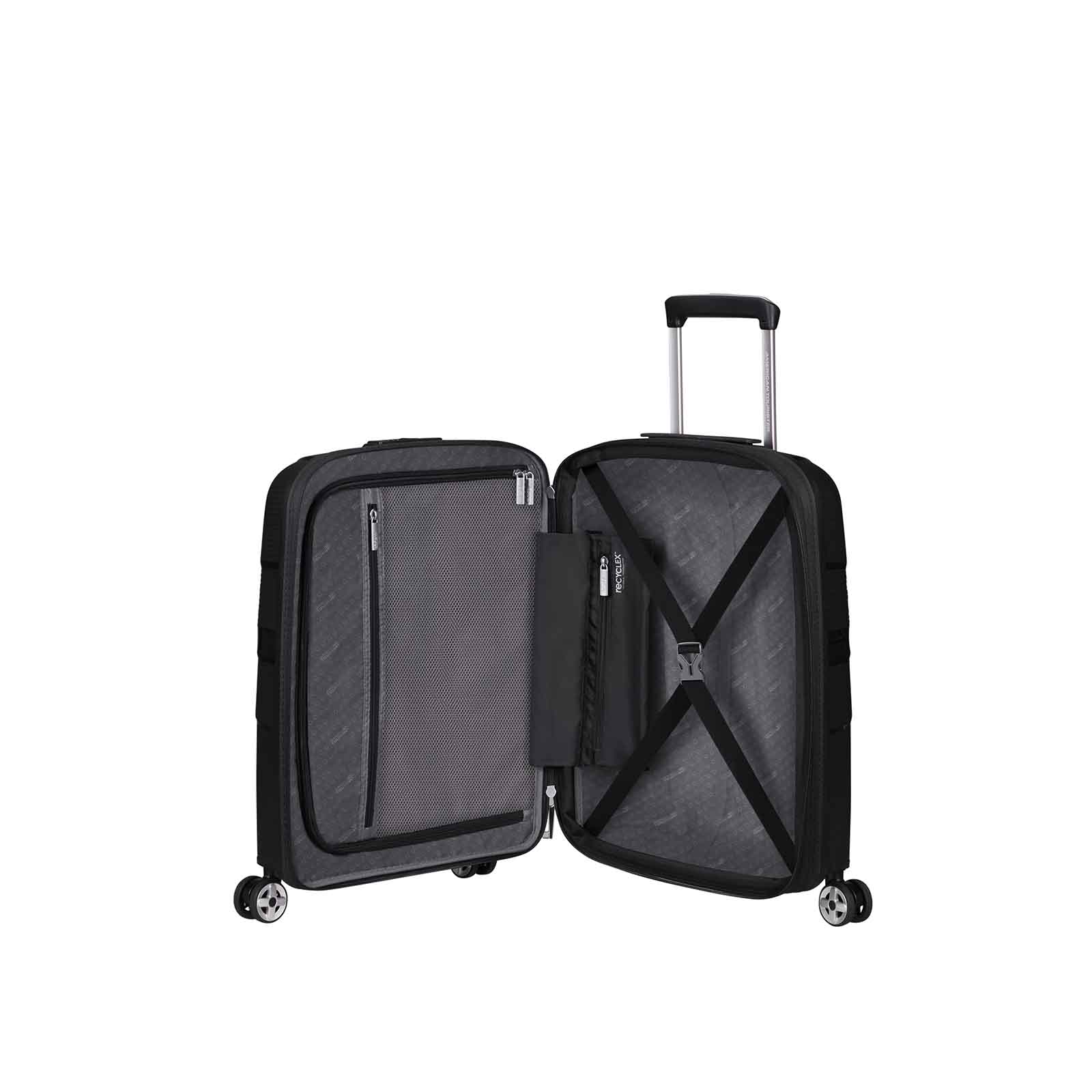 American-Tourister-Starvibe-55cm-Carry-On-Suitcase-Black-Open