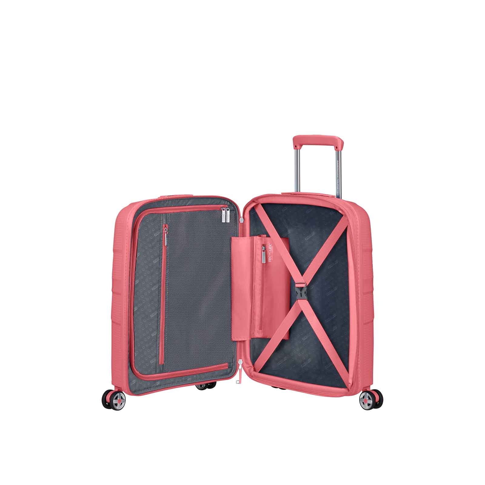 American-Tourister-Starvibe-55cm-Carry-On-Suitcase-Coral-Open