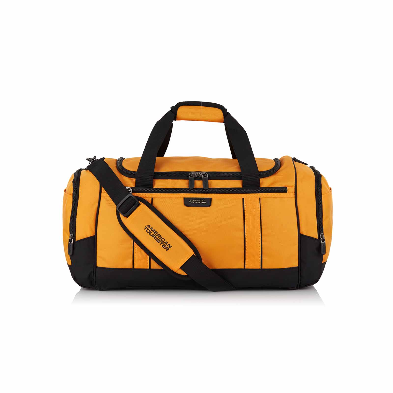 American-Tourister-X-Bags-55cm-Carry-On-Duffel-Bag-Mustard-Black-Front