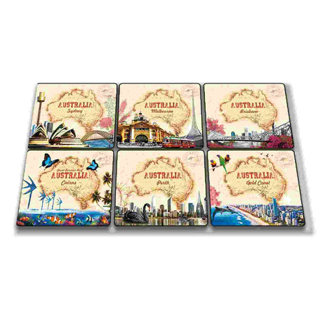 Coaster-6-Pcs-Boxed-Cork-Base-Melbourne-Icons