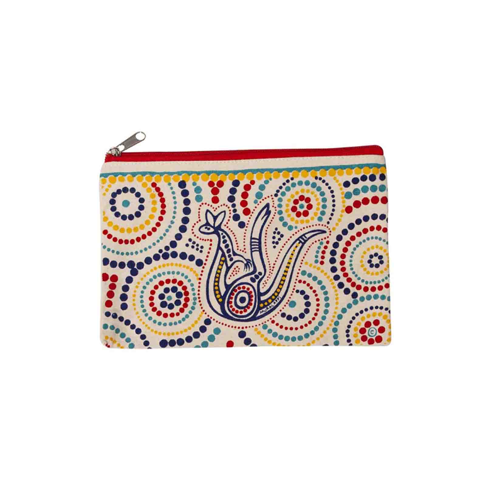 Cotton-Utility-Pouch-Kangaroos-in-Summer-Flowers-22x17-cm