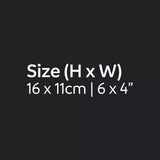 Text displaying size measurement in centimeters and inches on a black background