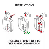 Instructions for setting a new combination on a key lock with numbered steps.