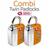 Two TSA Combi Twin Padlocks with Travel Sentry logo on a white background