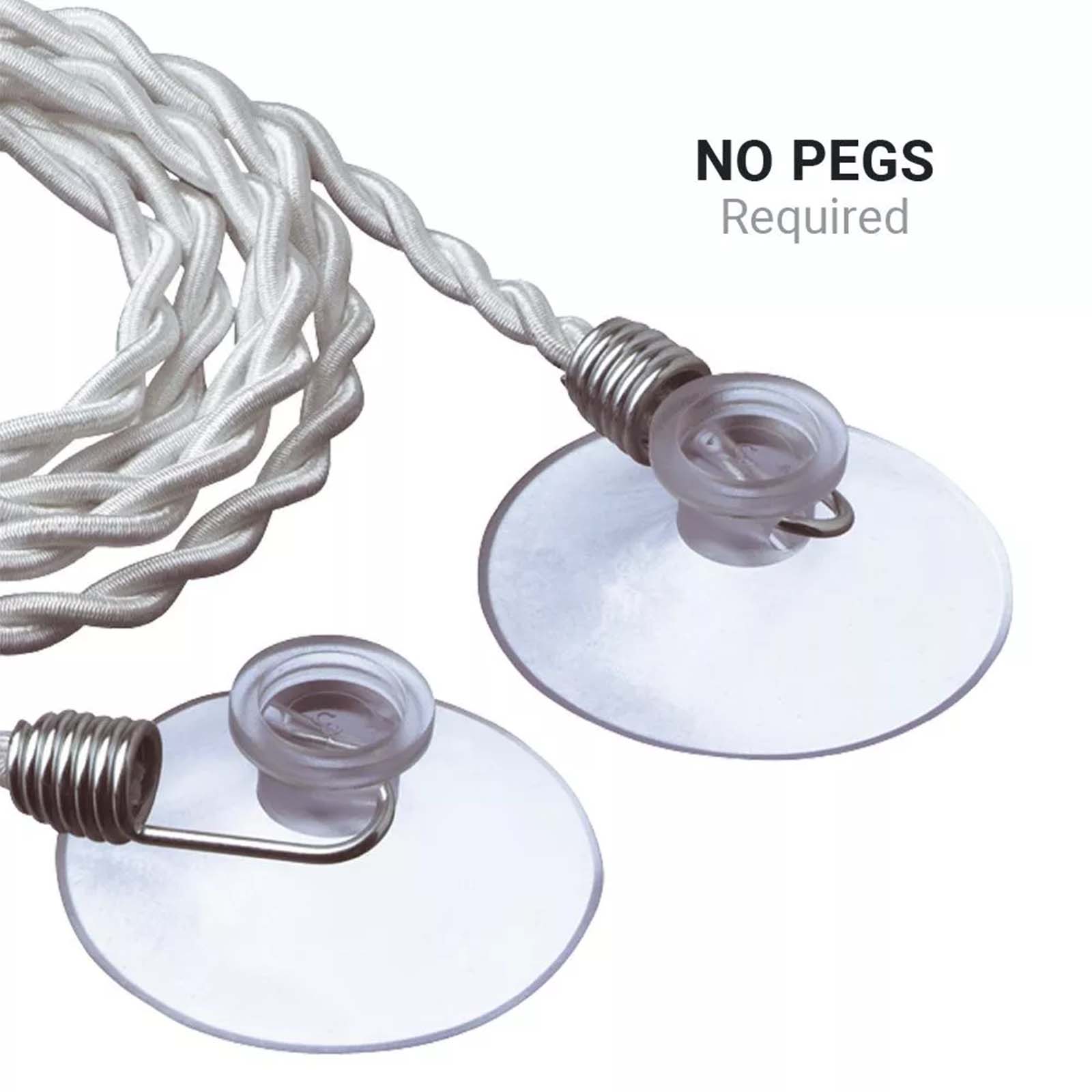 Pegless washing line with suction cups on a white background