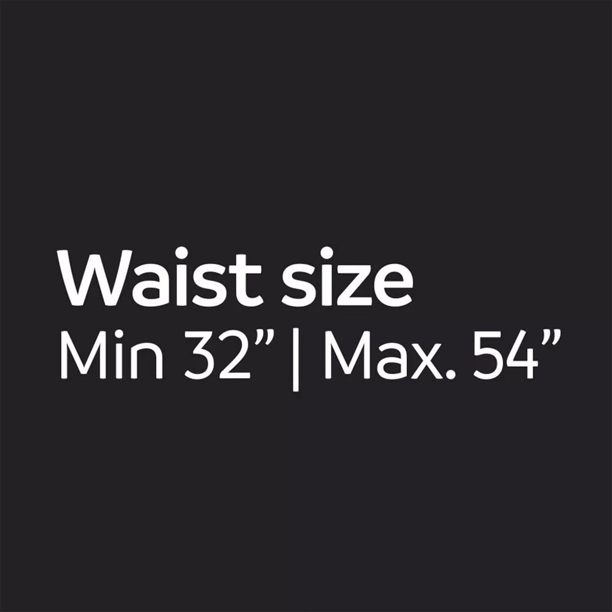Text indicating waist size measurement range on a black background