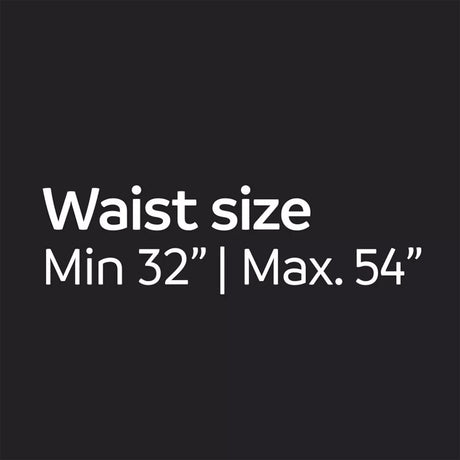 Text indicating waist size measurement range on a black background