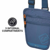 Blueberry RFID crossbody pou with three internal compartments on a white backgroundh