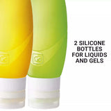 Two silicone bottles for liquids and gels on a white background