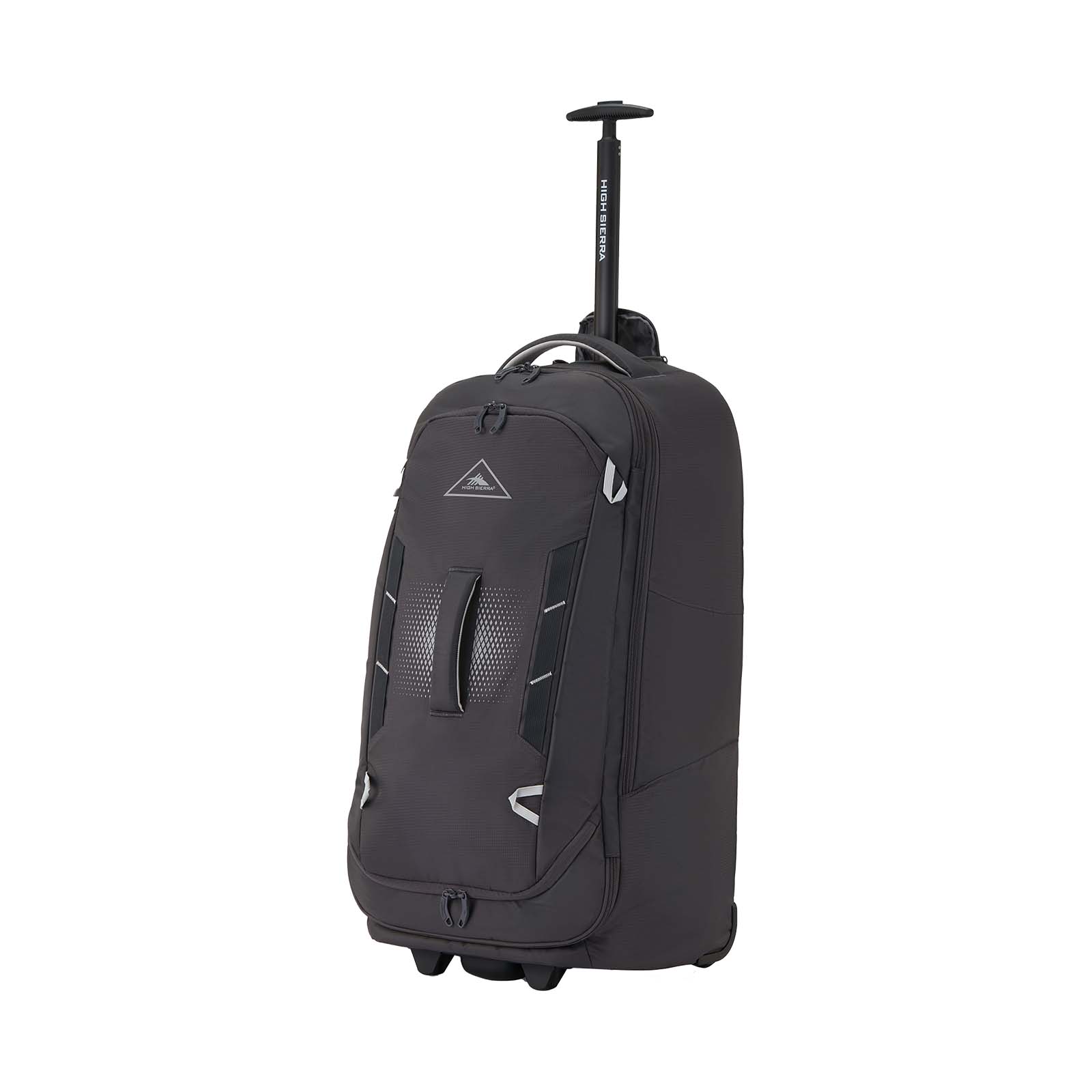 High-Sierra-Composite-V4-76cm-Wheeled-Duffel-Black-Red-Silver-Metal-Grey-Front-Angle