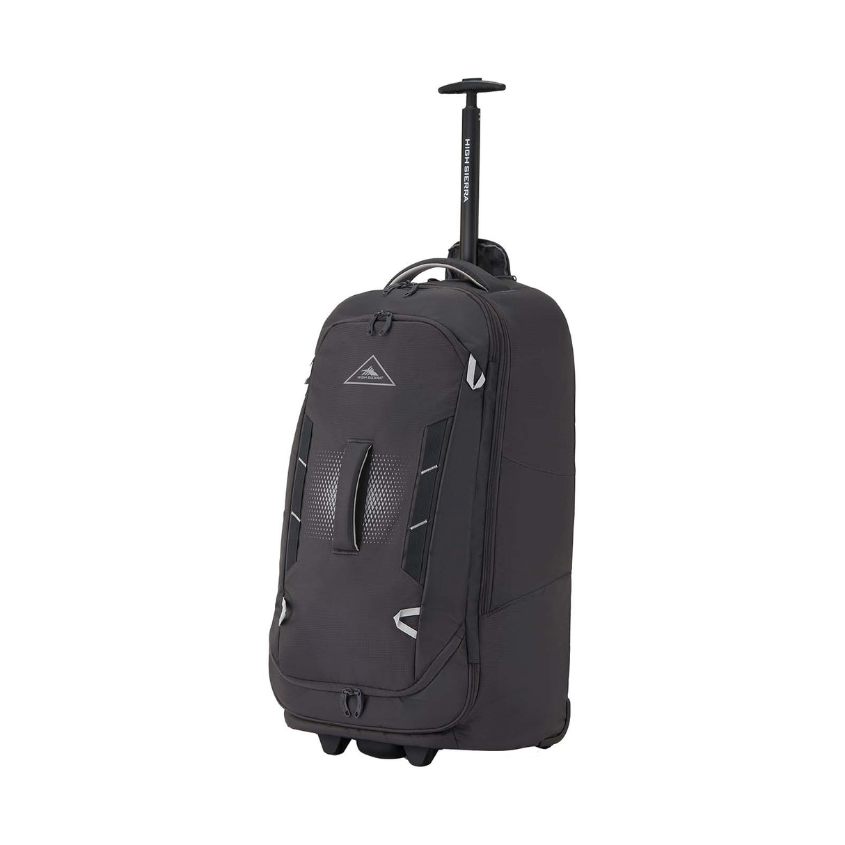 High-Sierra-Composite-V4-76cm-Wheeled-Duffel-Black-Red-Silver-Metal-Grey-Front-Angle
