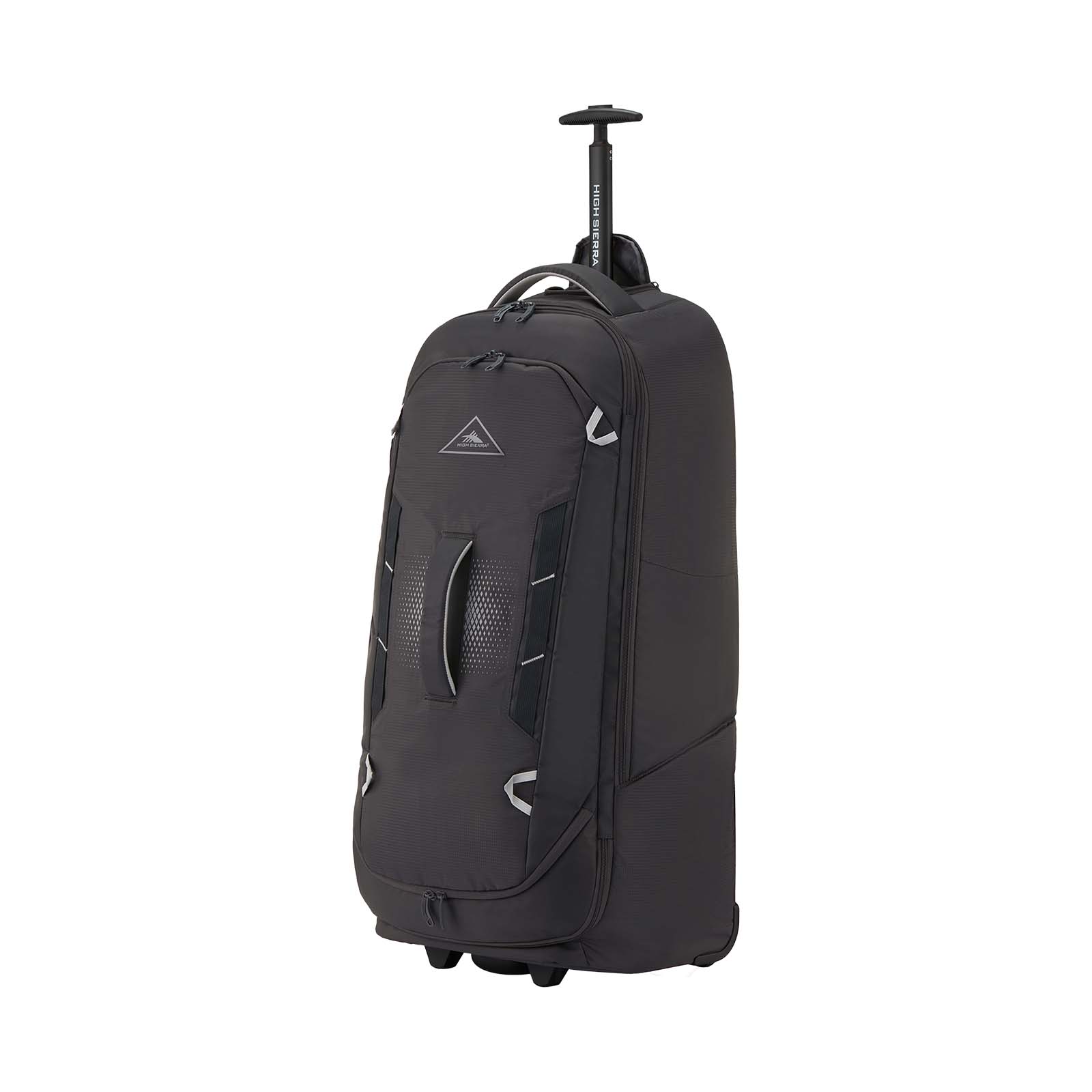 High-Sierra-Composite-V4-84cm-Wheeled-Duffel-Black-Red-Silver-Metal-Grey-Front-Angle