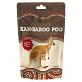 Packaging of Chocolate Kangaroo Poo with kangaroo illustration on a white background