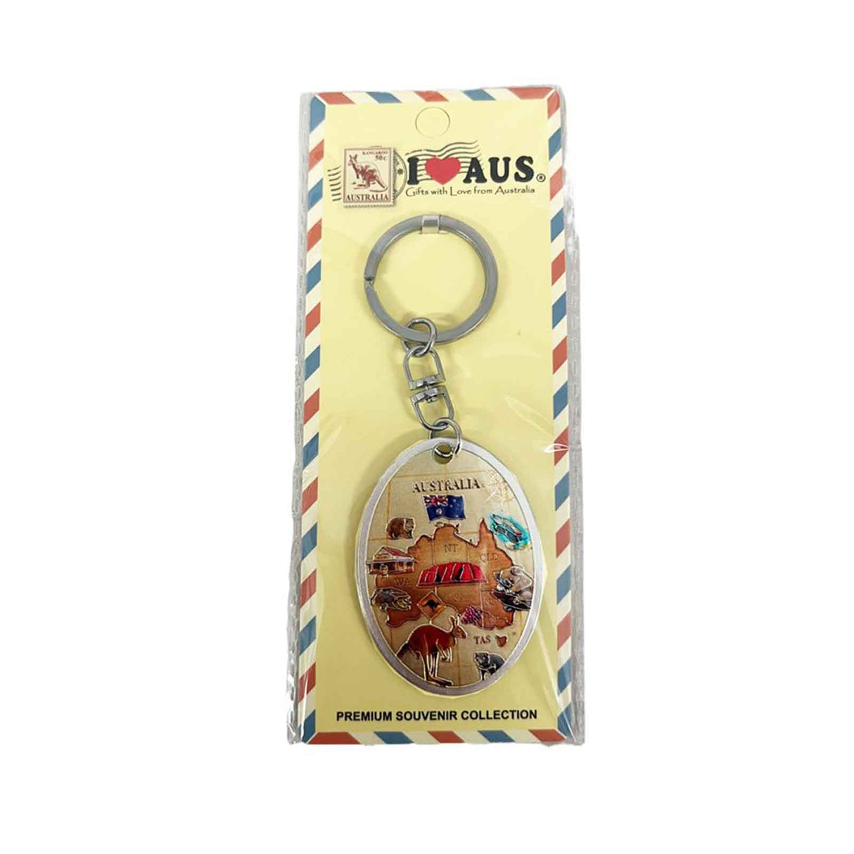Key-Ring-Foil-Oval-Australia-Map-Cream