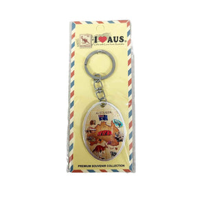 Key-Ring-Foil-Oval-Australia-Map-Cream