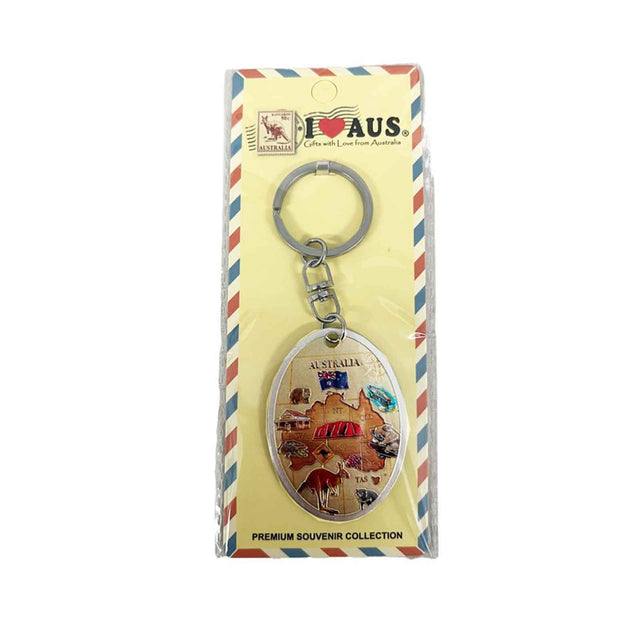 Key-Ring-Foil-Oval-Australia-Map-Cream