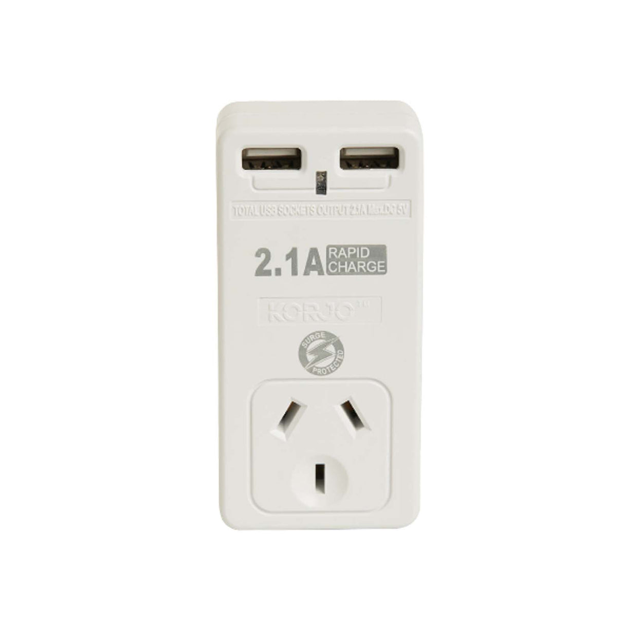 Korjo-Travel-Adaptor-2-USB-Port-Australia-To-Europe-Front