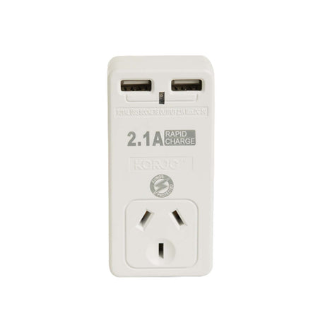 Korjo-Travel-Adaptor-2-USB-Port-Australia-To-UK-Front