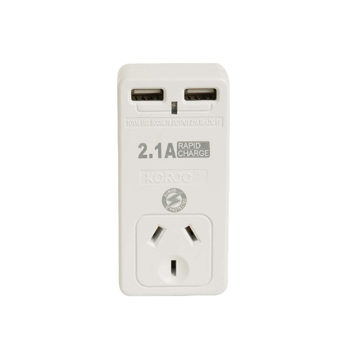Korjo-Travel-Adaptor-2-USB-Port-Australia-To-USA-Front