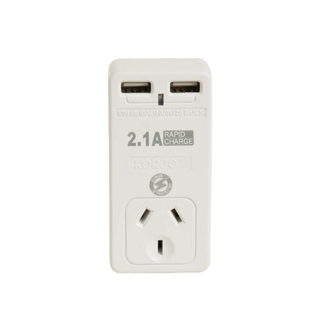 Korjo-Travel-Adaptor-2-USB-Port-Australia-To-USA-Front
