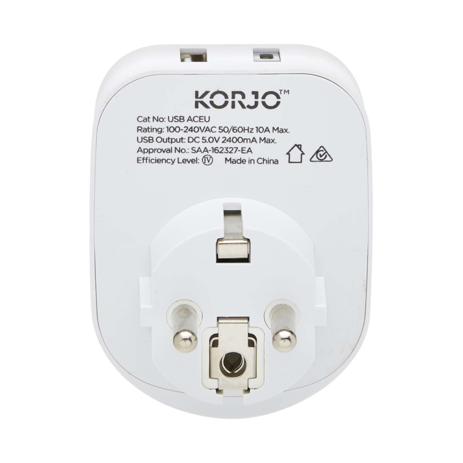 Korjo-Travel-Adaptor-Usb-Port-A-And-C-Australia-To-Europe-Plug
