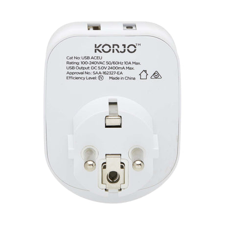 Korjo-Travel-Adaptor-Usb-Port-A-And-C-Australia-To-Europe-Plug