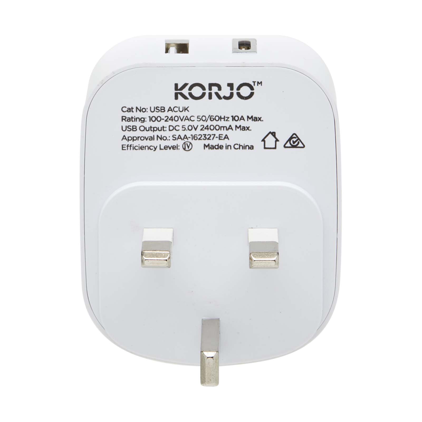 Korjo-Travel-Adaptor-Usb-Port-A-And-C-Australia-To-Uk-Plug