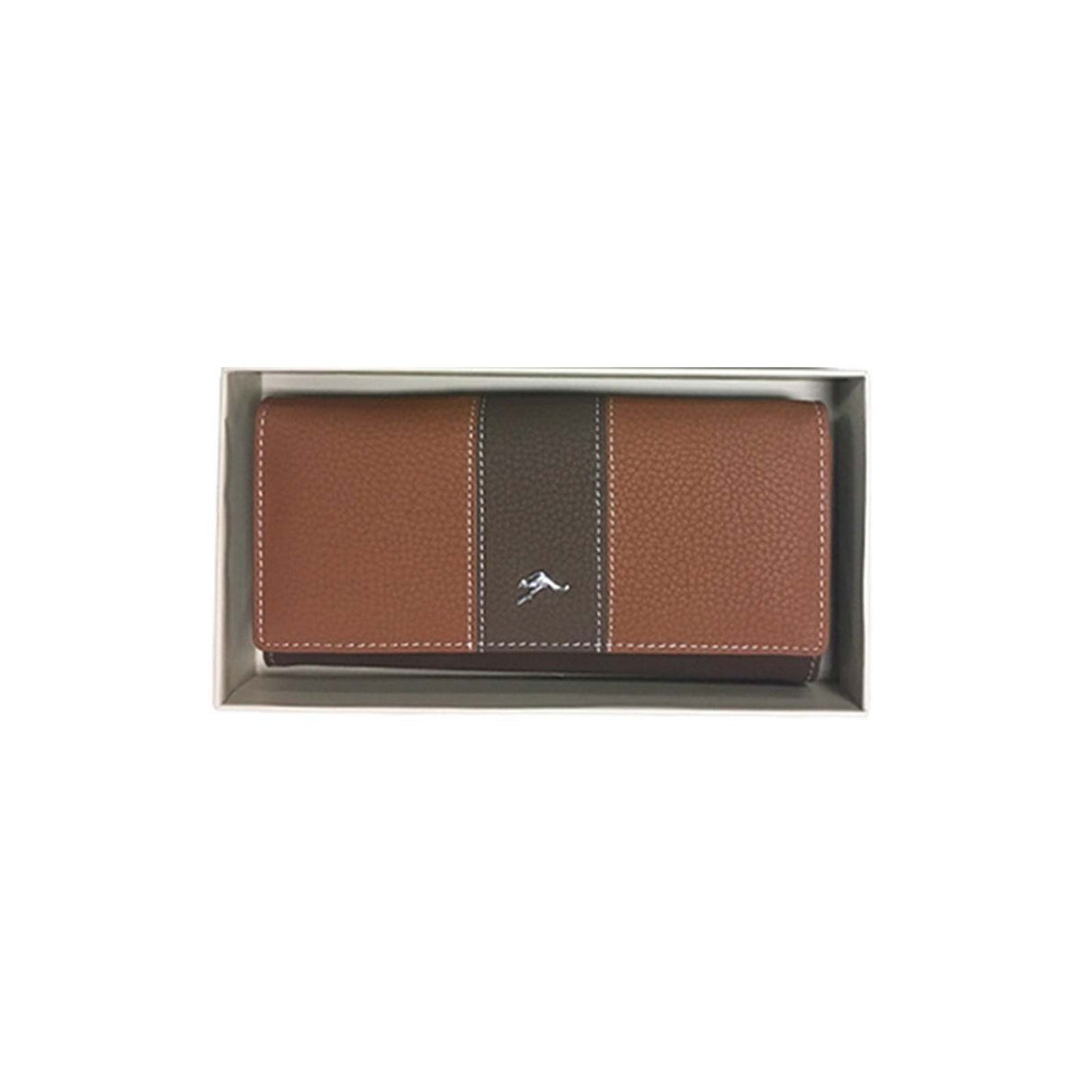 Ladies-Wallet-Two-Tone-Kangaroo-Badge-Brown