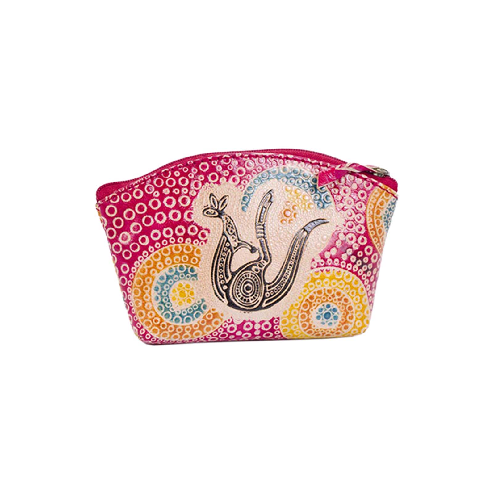 Leather-Purse-Medium-Kangaroo-In-Summer-Flowers-Coral