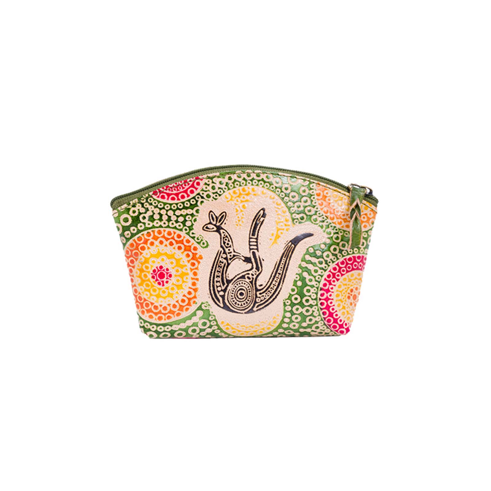 Leather-Purse-Medium-Kangaroo-In-Summer-Flowers-Green