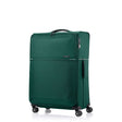 Green Samsonite suitcase with wheels on a white background