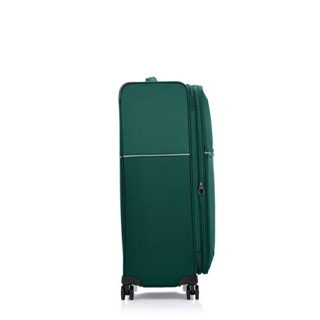 Green Samsonite suitcase on a white background