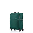 Green Samsonite suitcase with wheels on a white background