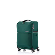 Green Samsonite suitcase with wheels on a white background