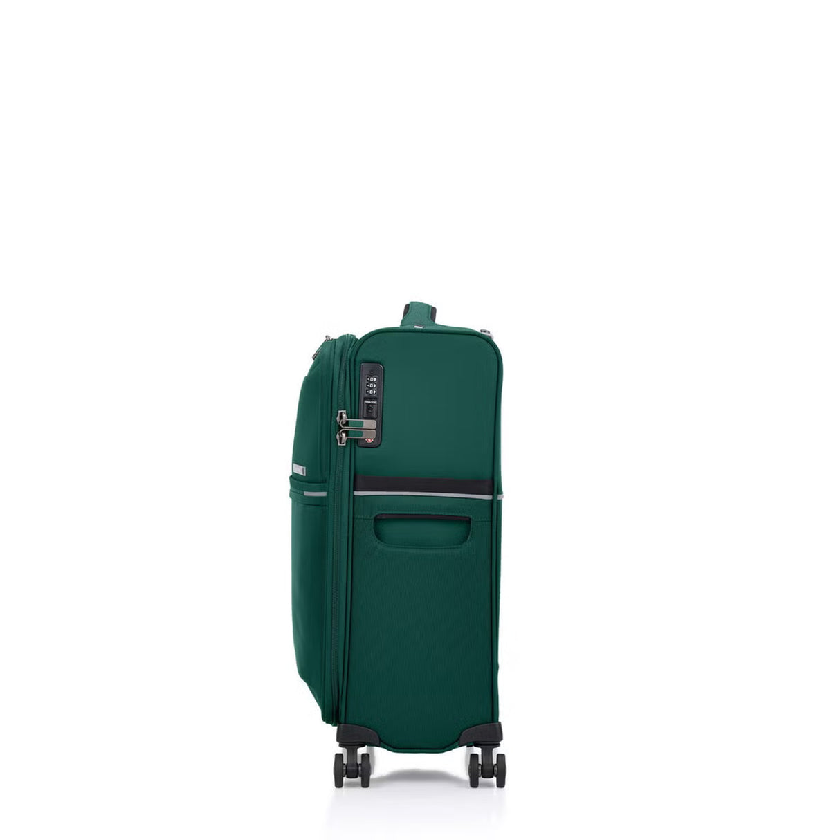 Green Samsonite suitcase on a white background