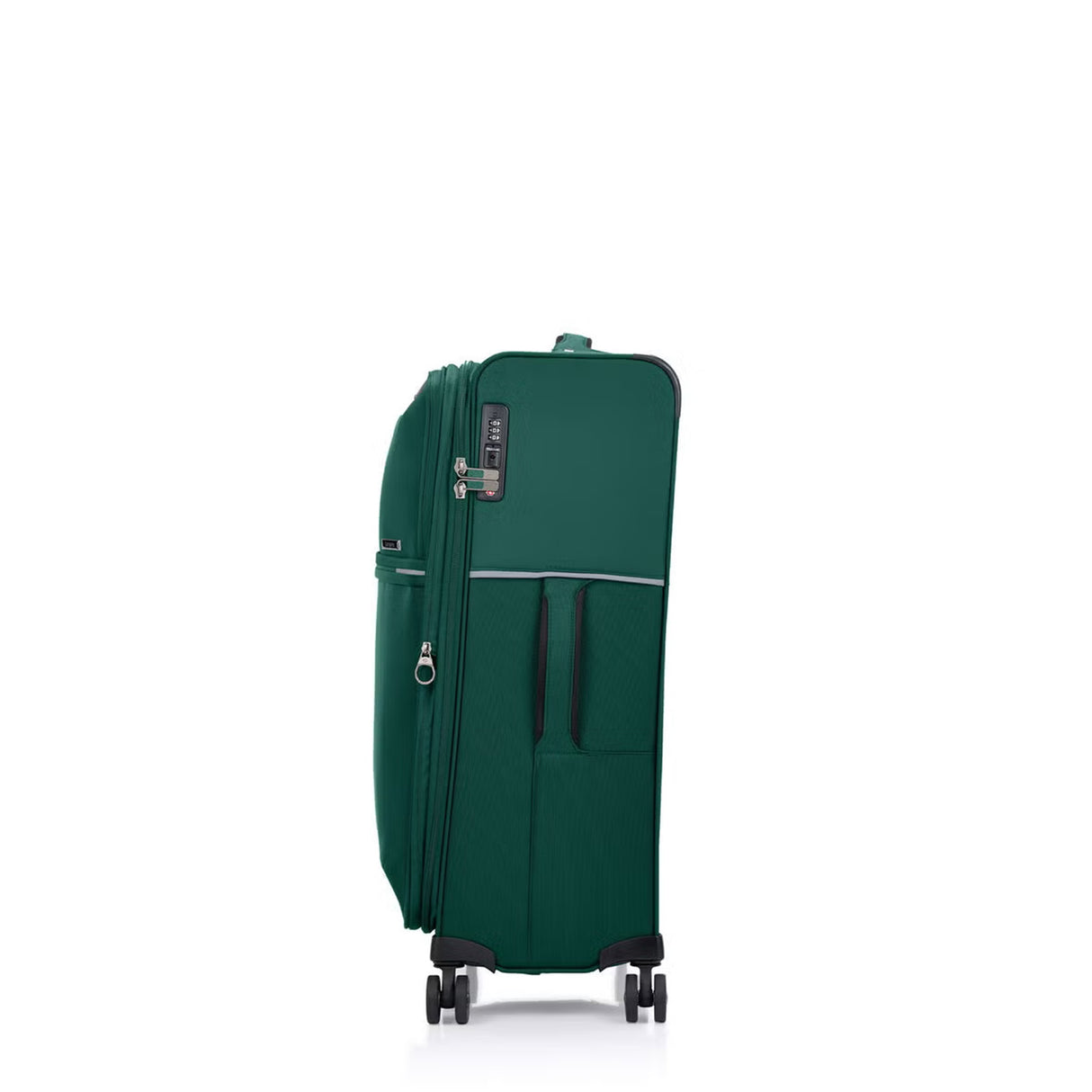 Green Samsonite suitcase on a white background