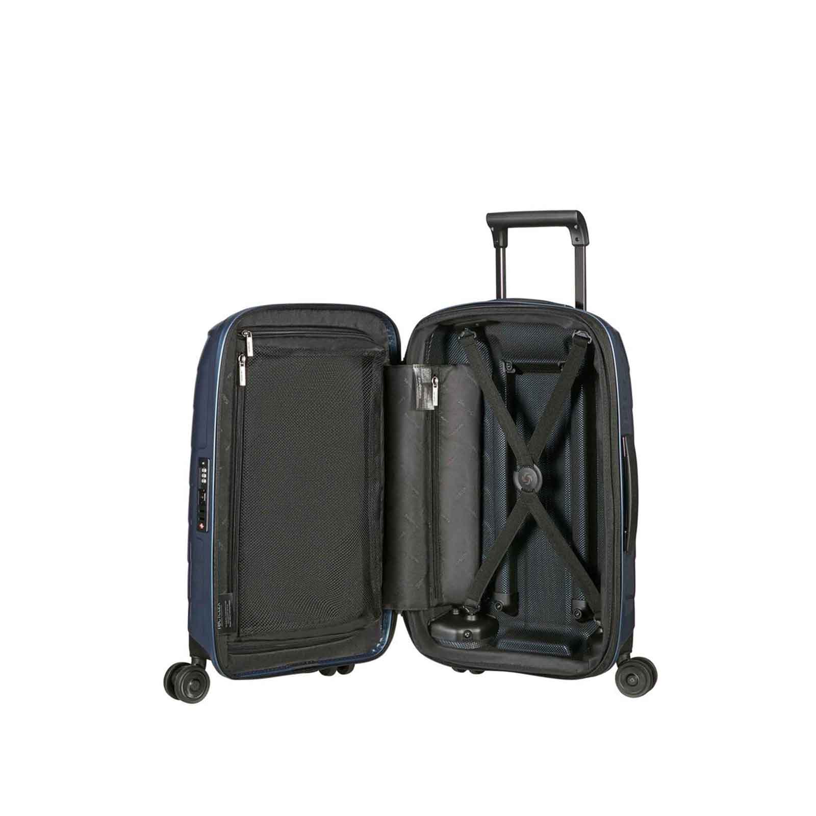 Samsonite-Attrix-55cm-Suitcase-Steel-Blue-Open